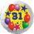 Luftballon aus Folie, 31. Geburtstag, Luftballons und Sterne Zahl 31, ohne Helium