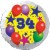 Luftballon aus Folie, 34. Geburtstag, Luftballons und Sterne Zahl 34, ohne Helium