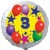 Luftballon aus Folie mit Helium, 3. Geburtstag, Sterne und Luftballons