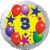 Luftballon aus Folie, 3. Geburtstag, Luftballons und Sterne Zahl 3, ohne Helium