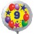 Luftballon aus Folie mit Helium, 9. Geburtstag, Sterne und Luftballons