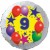 Luftballon aus Folie, 9. Geburtstag, Luftballons und Sterne Zahl 9, ohne Helium