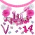 Happy Birthday Pink & White, Do it yourself Geburtstagsdeko-Set mit organischer Luftballongirlande zum 14. Geburtstag, 91-teilig