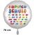 "Endlich Schule". Buchstaben-Alphabet. Großer, weißer, runder Luftballon, Satin de Luxe, inklusive Helium-Ballongas