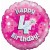 Luftballon aus Folie, Happy 4th Birthday Pink  zum 4. Geburtstag