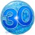 Lucid Blue Birthday 30, großer Luftballon zum 30. Geburtstag, Folienballon ohne Helium