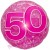 Clear Pink Birthday 50, großer Luftballon zum 50. Geburtstag, Folienballon ohne Helium