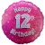 Luftballon aus Folie, Happy 12th Birthday Pink  zum 12. Geburtstag
