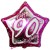 Luftballon aus Folie, Happy Birthday Pink Star 90, zum 90. Geburtstag, mit Helium