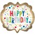 Happy Birthday Gold Satin Dots, Folienballon mit Helium zum Geburtstag