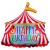 Zirkuszelt Happy Birthday, Folienballon mit Helium zum Geburtstag