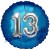Jumbo 3D Luftballon, Silber und Blau  zum 13. Geburtstag, Jumbo-Folienballon mit Ballongas