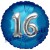 Luftballon Jumbo 3D, Silber und Blau  zum 16. Geburtstag, Jumbo-Folienballon mit Ballongas