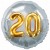 Jumbo 3D Luftballon, Gold und Silber  zum 20. Geburtstag, Jumbo-Folienballon mit Ballongas