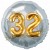 Jumbo 3D Luftballon, Gold und Silber  zum 32. Geburtstag, Jumbo-Folienballon mit Ballongas