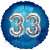 Jumbo 3D Luftballon, Silber und Blau  zum 33. Geburtstag, Jumbo-Folienballon mit Ballongas