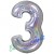 Glitter Zahlen-Luftballon aus Folie, 3, Drei, Silber, holografisch 100 cm groß