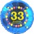 Luftballon aus Folie, 33. Geburtstag, Herzlichen Glückwunsch Ballons, blau, ohne Helium