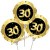 Mini-Luftballon aus Folie, Zahl 30 Schwarz/Gold, 3 Stück, selbstaufblasend