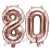 Zahlen-Luftballons aus Folie, Zahl 80 zum 80.Geburtstag und Jubiläum, Rosegold, 35 cm