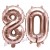 Zahlen-Luftballons aus Folie, Zahl 80 zum 80.Geburtstag und Jubiläum, Rosegold, 35 cm