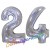 Luftballons aus Folie Zahl 24, Silber, holografisch, 100 cm mit Helium zum 24. Geburtstag
