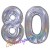 Luftballons aus Folie Zahl 80, Silber, holografisch, 100 cm mit Helium zum 80. Geburtstag