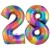 Luftballons aus Folie Zahl 28, Regenbogen, 86 cm mit Helium zum 28. Geburtstag