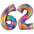 Luftballons aus Folie Zahl 62, Regenbogen, 86 cm mit Helium zum 62. Geburtstag