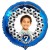 Fotoballon, blauer Rundluftballon aus Folie mit dem Foto Ihres Kindes zum Geburtstag, Motiv: Fußball, mit Geburtstagszahl. Inklusive Helium