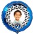 Fotoballon, blauer Rundluftballon aus Folie mit dem Foto Ihres Kindes zum Geburtstag, Motiv: Fußball, mit Geburtstagszahl. Ohne Helium