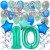  34-teiliges Geburtstagsdeko-Set mit Luftballons, Happy Birthday Aquamarin zum 10. Geburtstag