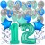  34-teiliges Geburtstagsdeko-Set mit Luftballons, Happy Birthday Aquamarin zum 12. Geburtstag
