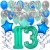  34-teiliges Geburtstagsdeko-Set mit Luftballons, Happy Birthday Aquamarin zum 13. Geburtstag