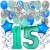  34-teiliges Geburtstagsdeko-Set mit Luftballons, Happy Birthday Aquamarin zum 15. Geburtstag