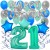  34-teiliges Geburtstagsdeko-Set mit Luftballons, Happy Birthday Aquamarin zum 21. Geburtstag