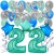  34-teiliges Geburtstagsdeko-Set mit Luftballons, Happy Birthday Aquamarin zum 22. Geburtstag