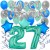  34-teiliges Geburtstagsdeko-Set mit Luftballons, Happy Birthday Aquamarin zum 27. Geburtstag