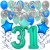  34-teiliges Geburtstagsdeko-Set mit Luftballons, Happy Birthday Aquamarin zum 31. Geburtstag