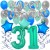  34-teiliges Geburtstagsdeko-Set mit Luftballons, Happy Birthday Aquamarin zum 31. Geburtstag