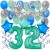  34-teiliges Geburtstagsdeko-Set mit Luftballons, Happy Birthday Aquamarin zum 32. Geburtstag
