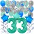  34-teiliges Geburtstagsdeko-Set mit Luftballons, Happy Birthday Aquamarin zum 33. Geburtstag