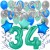  34-teiliges Geburtstagsdeko-Set mit Luftballons, Happy Birthday Aquamarin zum 34. Geburtstag