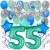  34-teiliges Geburtstagsdeko-Set mit Luftballons, Happy Birthday Aquamarin zum 55. Geburtstag