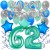  34-teiliges Geburtstagsdeko-Set mit Luftballons, Happy Birthday Aquamarin zum 62. Geburtstag