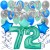  34-teiliges Geburtstagsdeko-Set mit Luftballons, Happy Birthday Aquamarin zum 72. Geburtstag