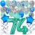  34-teiliges Geburtstagsdeko-Set mit Luftballons, Happy Birthday Aquamarin zum 74. Geburtstag