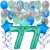  34-teiliges Geburtstagsdeko-Set mit Luftballons, Happy Birthday Aquamarin zum 77. Geburtstag