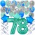  34-teiliges Geburtstagsdeko-Set mit Luftballons, Happy Birthday Aquamarin zum 78. Geburtstag