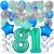  40-teiliges Geburtstagsdeko-Set mit Luftballons, Happy Birthday Aquamarin zum 81. Geburtstag